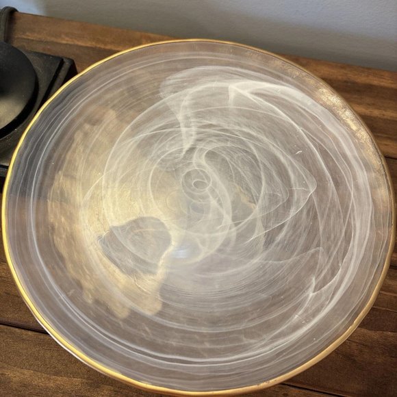 Small Frosted Gold Edge 8 1/4 Inch Round Pedestal Cake Plate. Cakes Treats - Picture 2 of 13